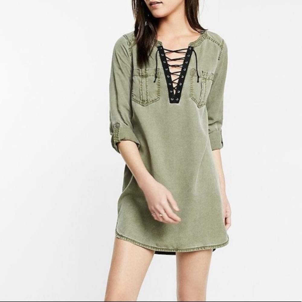 NWT Express Army Green Lace-Up Dress